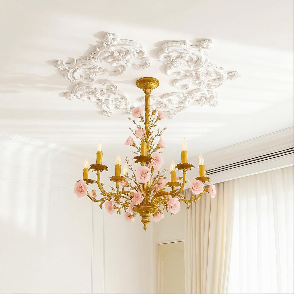 33.5'' Large PU Ceiling Medallion Combination Decorative 2.36'' ID French Style Chandelier Base Ceiling Medallion for