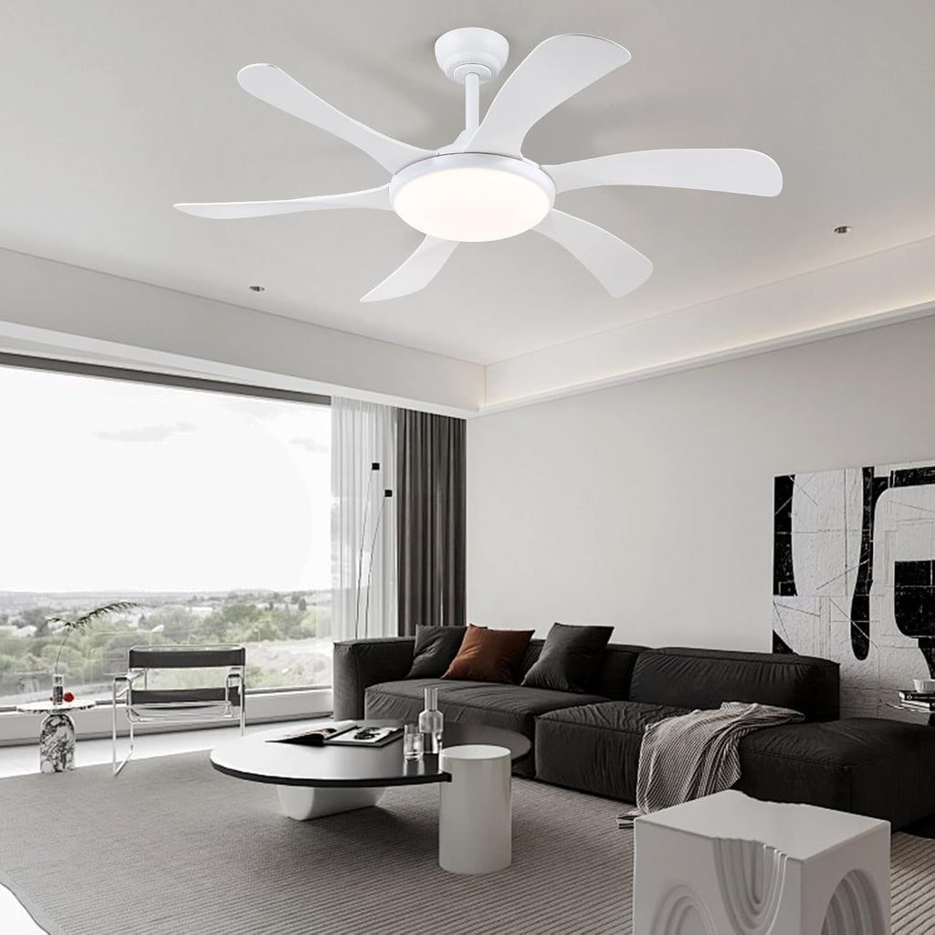 White Ceiling Fan with Lights and Remote - 46" Modern Indoor Ceiling Fan Light Low Profile, Dimmable, Reversible Quiet Motor and Timing, Outdoor Ceiling Light for Covered Patios A101-B0DF72BKDR