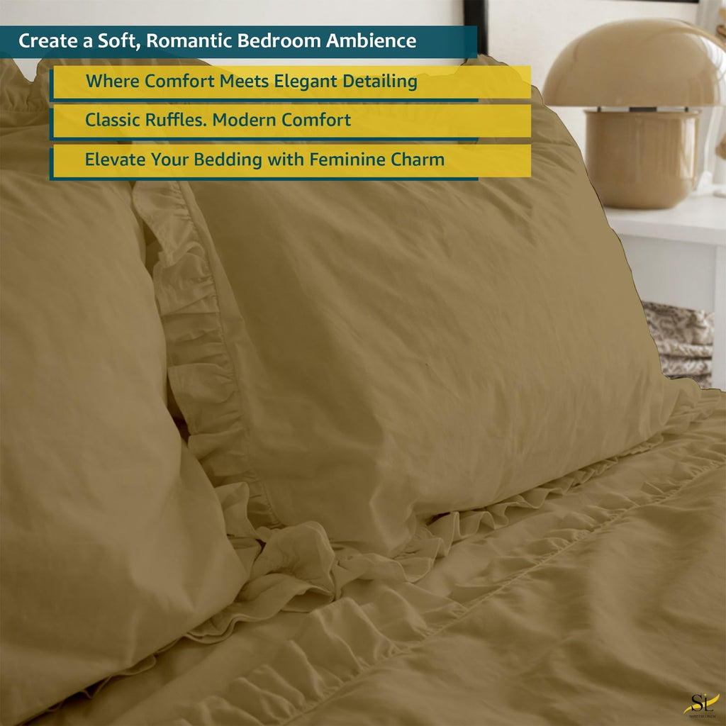 4 Piece Cotton Sheet Set with 6 Inch Ruffle, Soft Breathable Bed Sheets, Smooth Durable Bedding Set