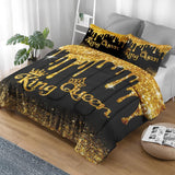 Comforter Set Queen, King Queen Black Gold 3 Pcs Soft Bedding for Kids and Adults