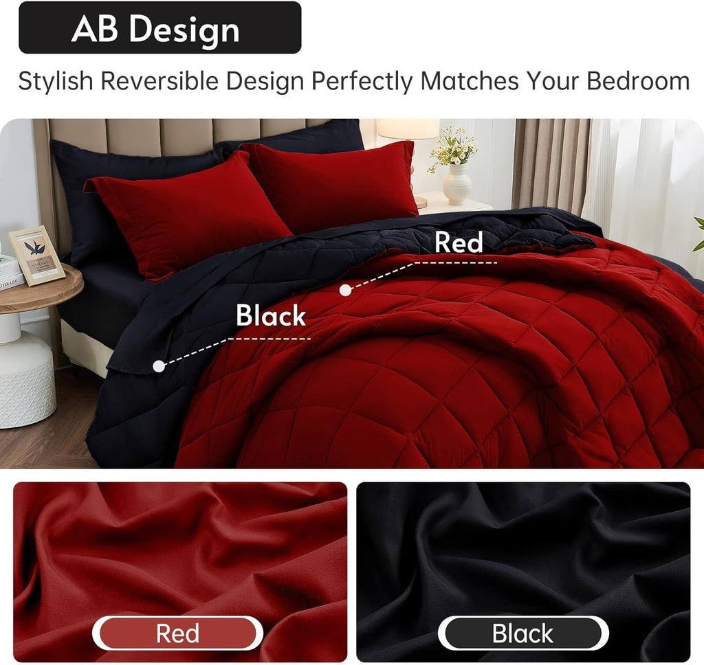 7 Pieces Queen Comforter Set, Reversible Bed in a Bag Queen, All Season Bedding Set with Comforter, Flat Sheet