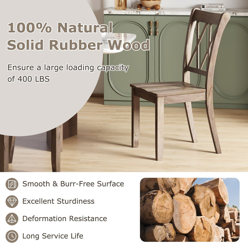 Solid Rubberwood Dining Chairs, Set of 4, Brown Farmhouse X-Back