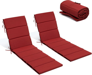 Chaise Lounge Cushion Outdoor Set of 2 72''Lx21''W, Water Resistant Foldable Patio Lounge Chair Cushions with Straps