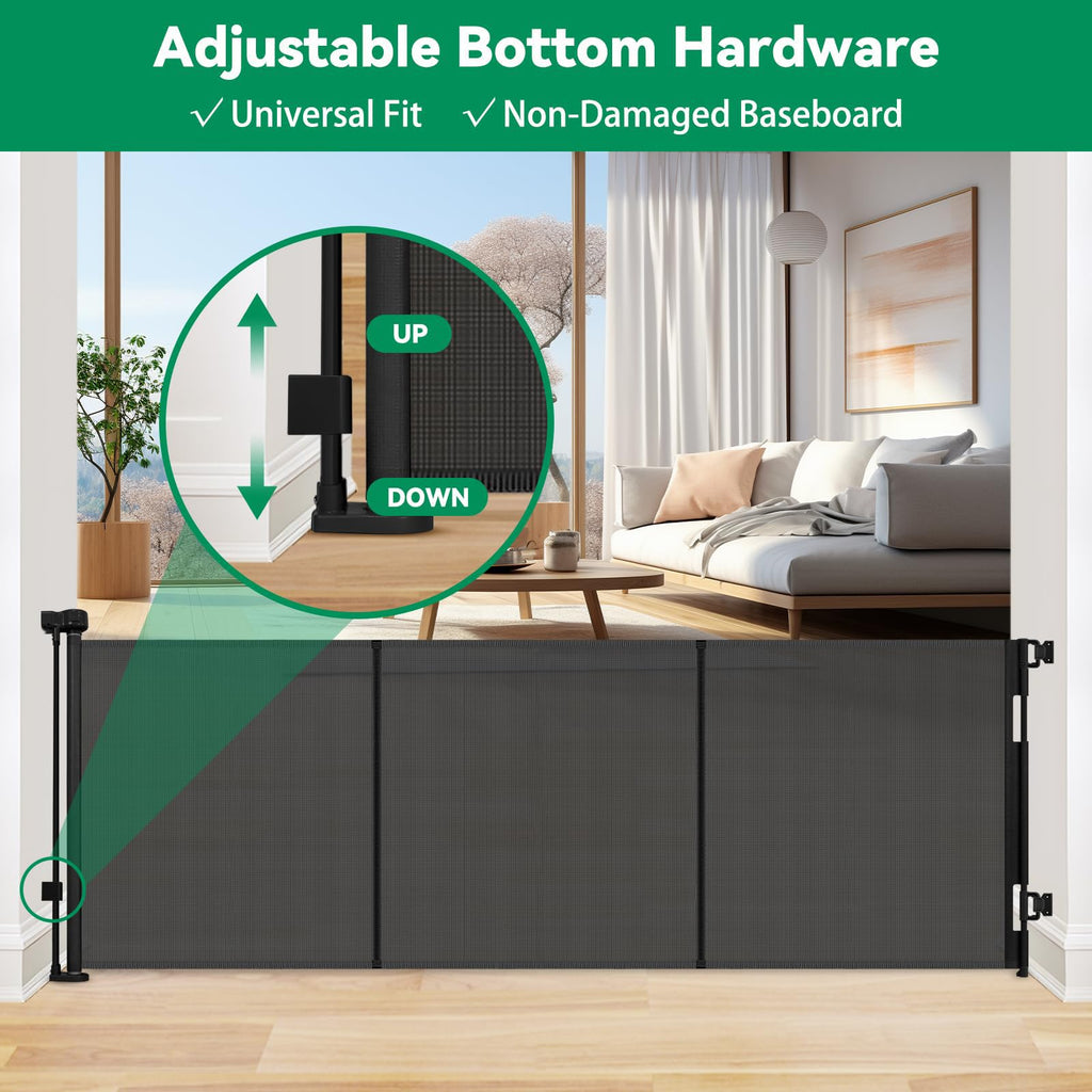 Reinforced 85" Wide Retractable Baby Gates Extra Wide Dog Gate, Black