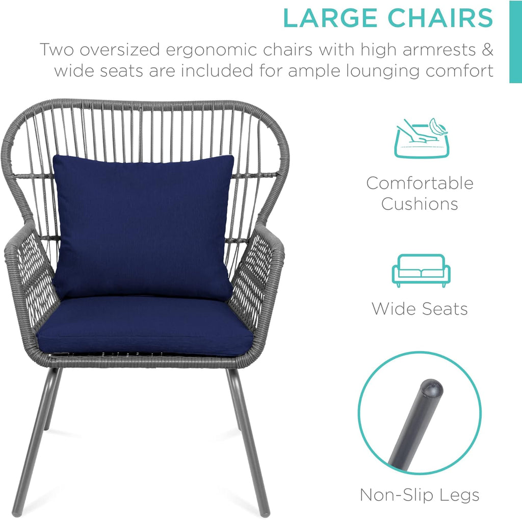 Best Choice Products 3-Piece Patio Conversation Bistro Set, Outdoor All-Weather Wicker Furniture for Porch