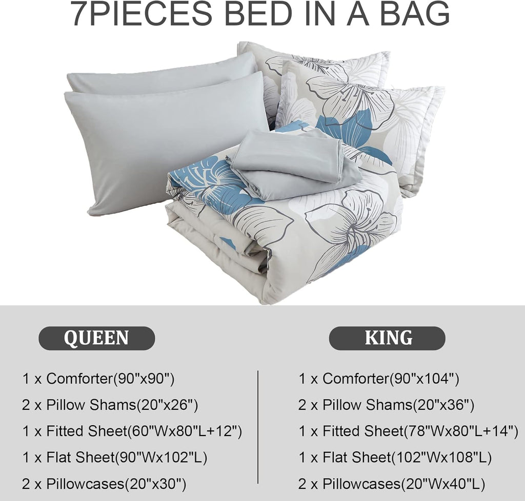 Floral Comforter Set Queen, Blue Floral Comforter and Sheet Set