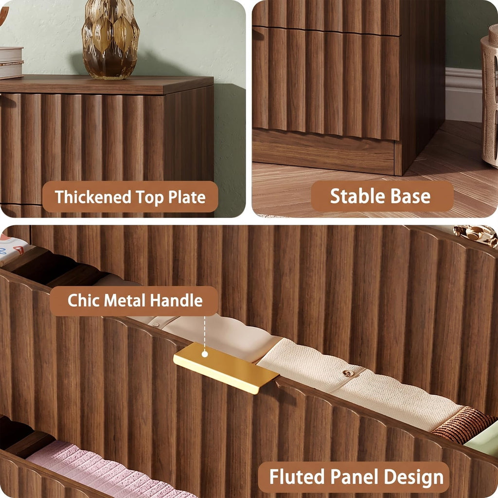 47.2" Wide Fluted 8 Drawer Dresser, Walnut