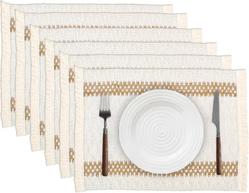 Boho Placemats, 12x18 Inch Natural Cotton Burlap and Kitchen Woven Placemats with Tassels for Dining Table - Set of 6