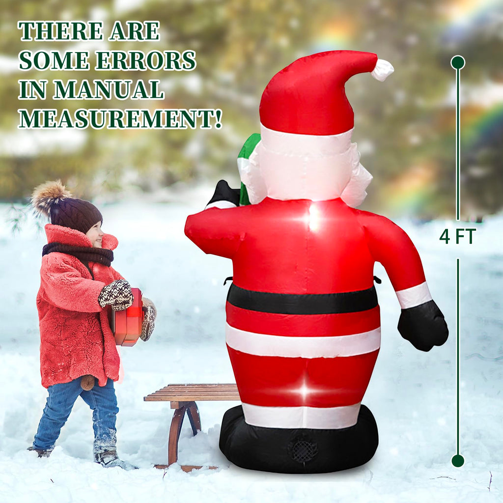 4FT Cute Christmas Inflatable Santa Claus with Build-in LED Lights, Blow up Christmas Inflatable Outdoor Indoor
