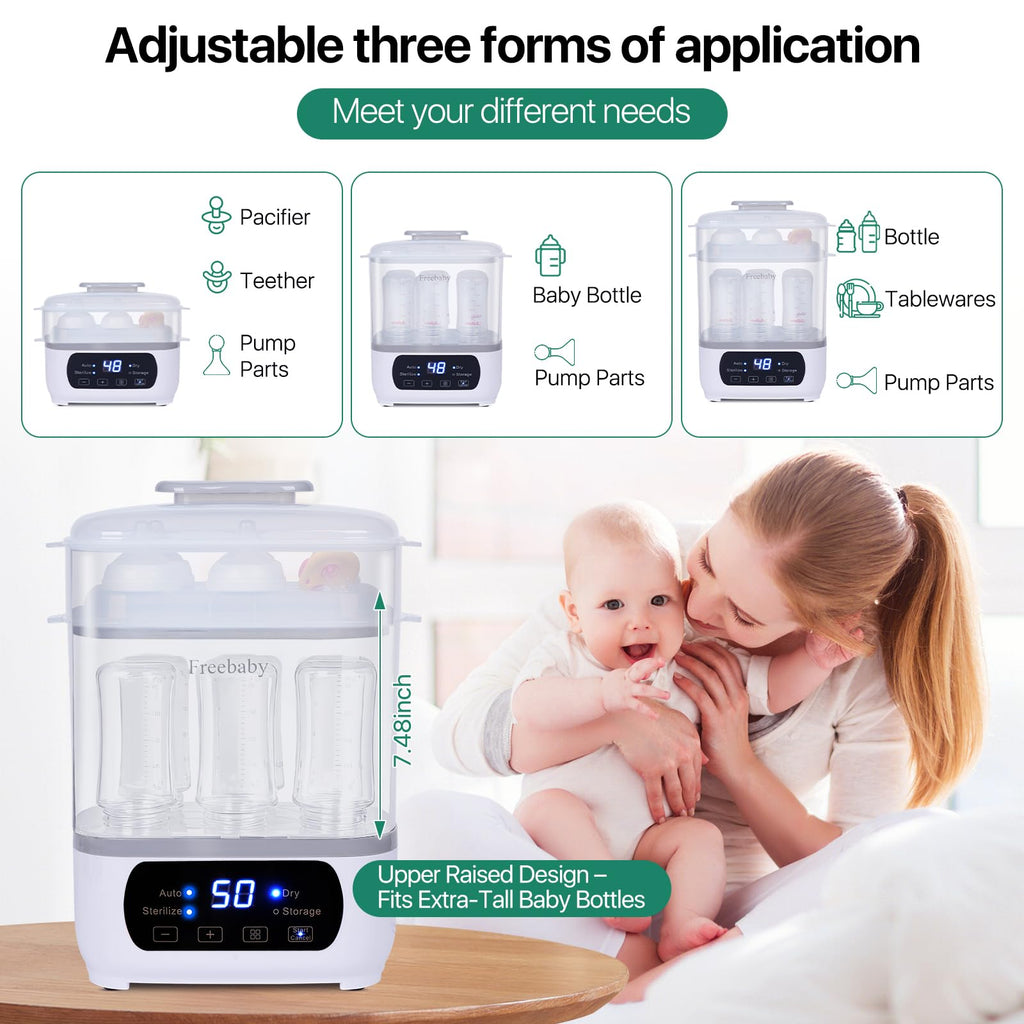 Baby Bottle Steamer and Dryer, All-in-One Sterilizer and Dryer for All Baby Bottle, Bottle Sanitizer for