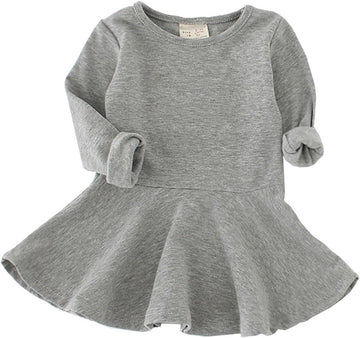 Toddler Baby Girls Long Sleeve Cotton Dress Solid Ruffle Tops