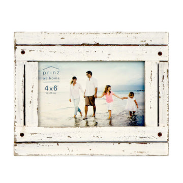 Homestead 4x6 Picture Frame Antique White - Distressed Wood Rustic Coastal Decor Two-Way Easel Wall Mount Tabletop