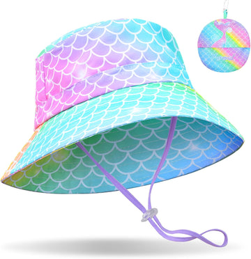 Kids Bucket Hat Anti-UV Toddler Girls Sun Hat Wide Brim UPF 50+ Sun Protection Packable Summer Beach Hat for Girls 2-9