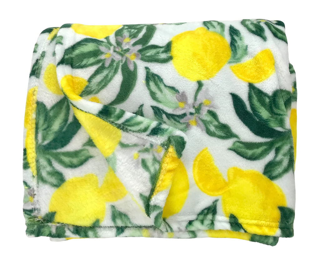 Soft Fleece Throw Blanket, Bohemian Boho Elegant Lemons and Leaves, 50x60