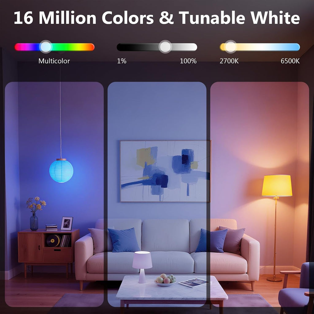 Smart Light Bulbs, RGBCW Color Changing Smart Bulb Compatible with Alexa & Google Home,Preset Scene, Music Sync, A19