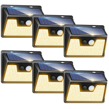 Solar Lights Outdoor Waterproof [6 Pack/], Warm White Motion Sensor Lights Dusk to Dawn, 3 Modes Solar Fence