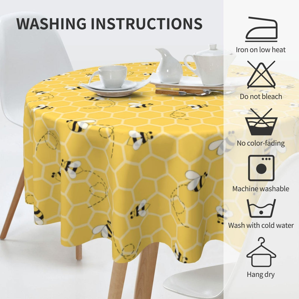 Bee Tablecloth 70 Inch Round, Bee Kind Yellow Table Cloth Honeycomb Decorations Spring Summer Round Table Cover