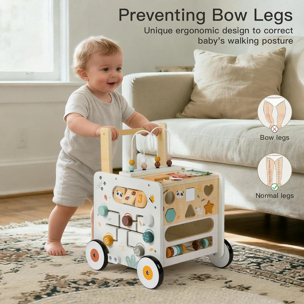 Wooden Baby Walker, Activity Cube Push Walker for Boys and Girls, Toddler Montessori Learning to Walk Toy