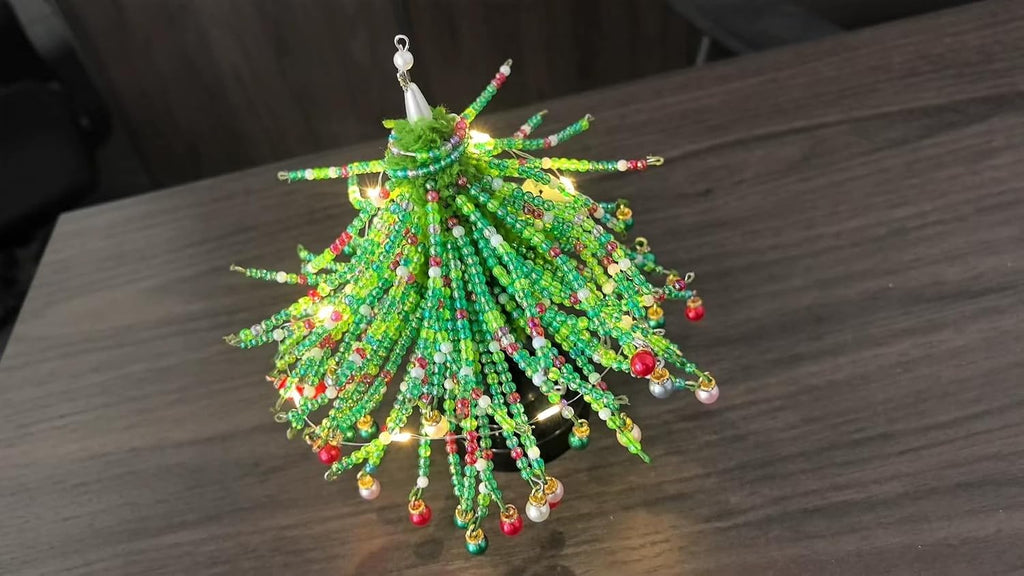 DIY Beaded Christmas Tree Kit for Adults, 3D Crystal Bead Holiday Craft Set with Colorful Beads, Ornament Charms &