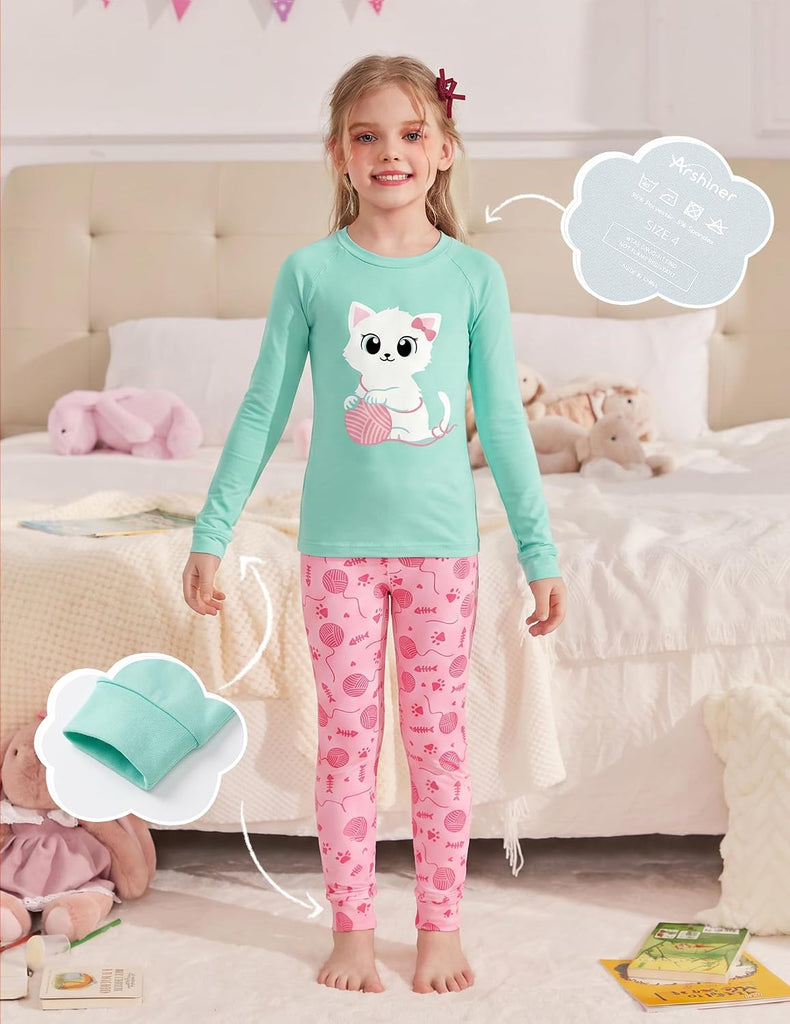 Girls Pajamas Long Sleeve Snug Fit Pjs Set Kids Cute Sleepwear