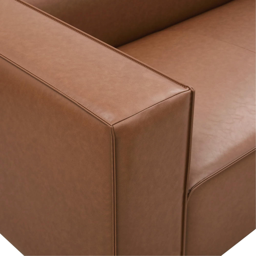 90.94-Inch Cognac Tan Faux Leather Sofa, Modern 3-Seater Couch