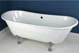 Aqua Eden VCTND6728NH1 Cast Iron Double Slipper Clawfoot Bathtub Chrome Feet without Drillings, 67-Inch, White