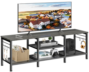 55 Inch TV Stand, Entertainment Center with Shelves, Black Oak