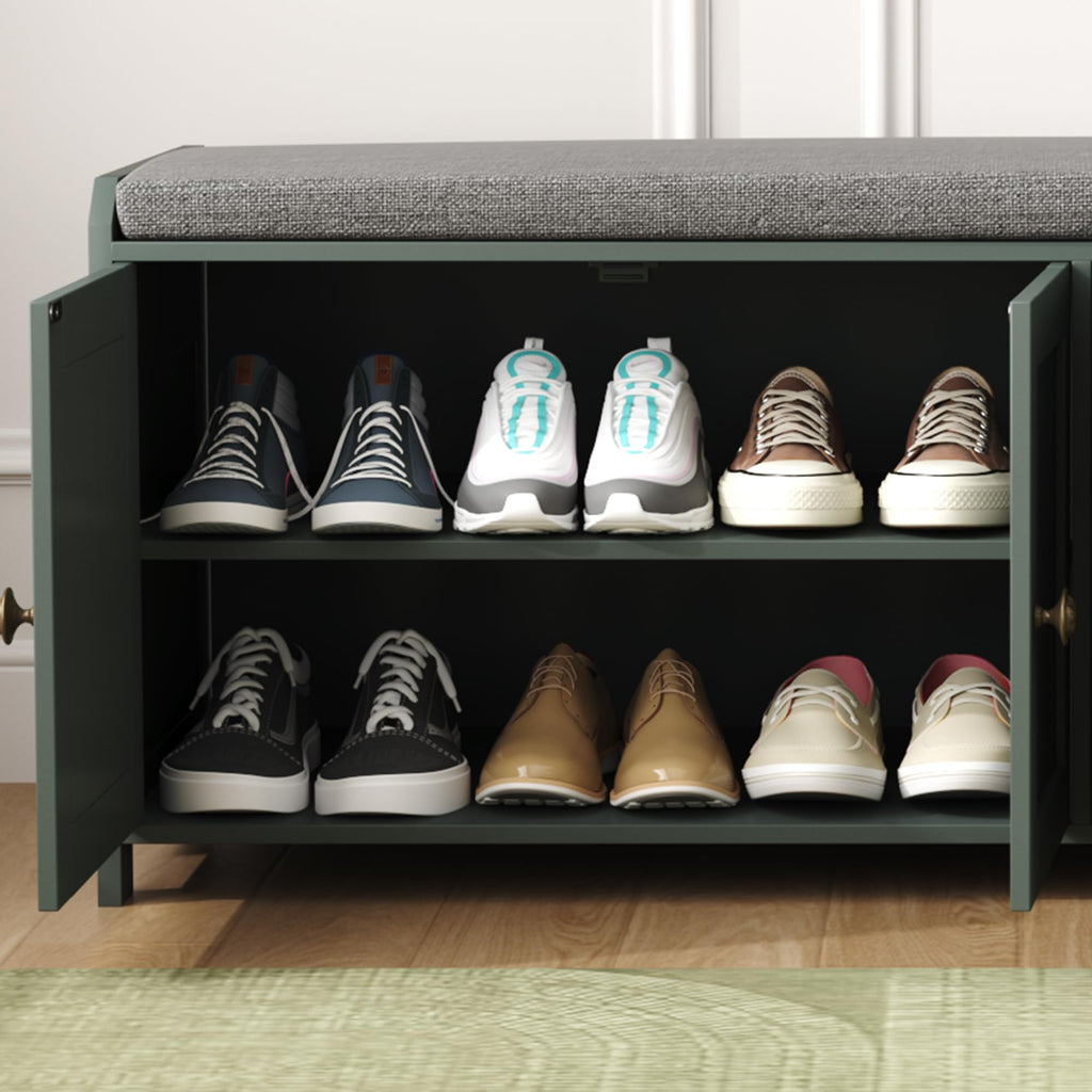 48.4" Shoe Storage Bench with Cushion, Entryway Bench with Paddded Seat, 2-Tier Shoe Cabinet Bench with Adjustable