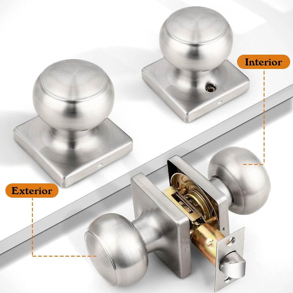 Square Doorknobs Passage Door Knobs Handles, Closet Door Knob, Brushed Nickel Interior Door Knob Storeroom, Stainless