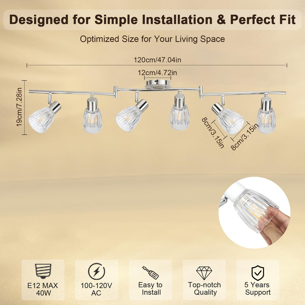 Track Lighting, Flexible Ceiling Light Fixture w/Glass Shade