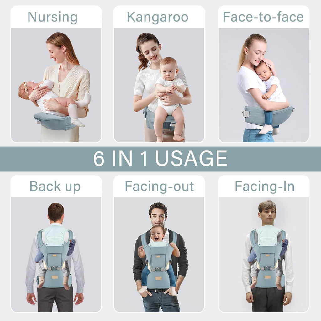 Carrier Newborn to Toddler with Hip Seat, Soft in-1 Ergonomic All Positions Infant Carrier 7-33 lb with Hood