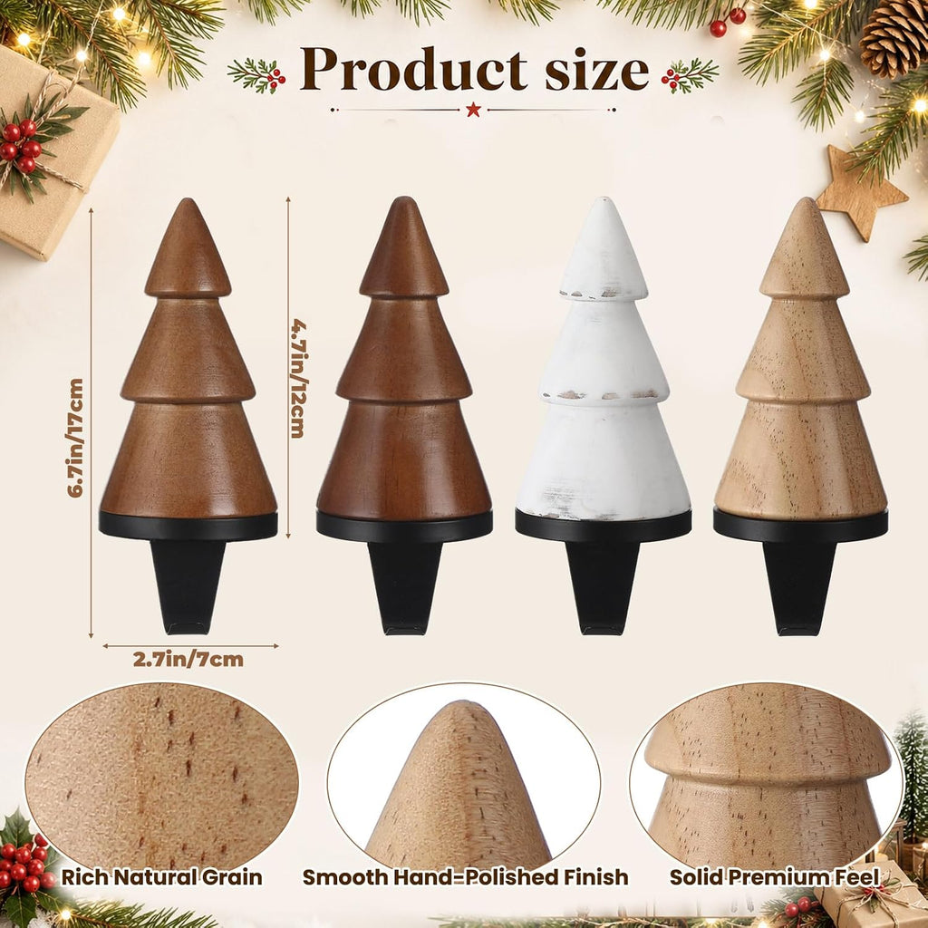 4 Pack Wooden Christmas Tree Stocking Holder for Mantle, Classic