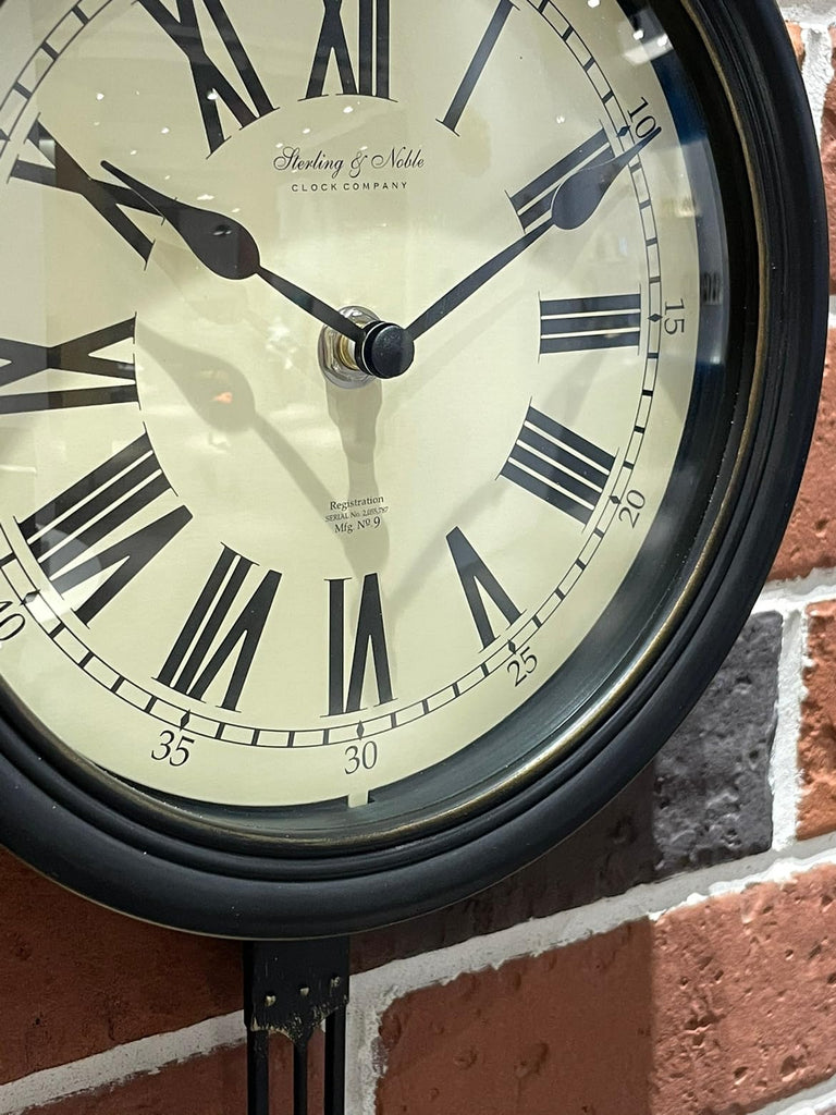 Vintage Wall Clock 8 inch Round, Black Wall Clocks with Pendulum Battery Operated, Kichen, Bathroom, Home Office Wall