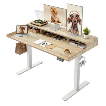 47 * 24 inch Standing Desk with Curved Top Shelf, Maple