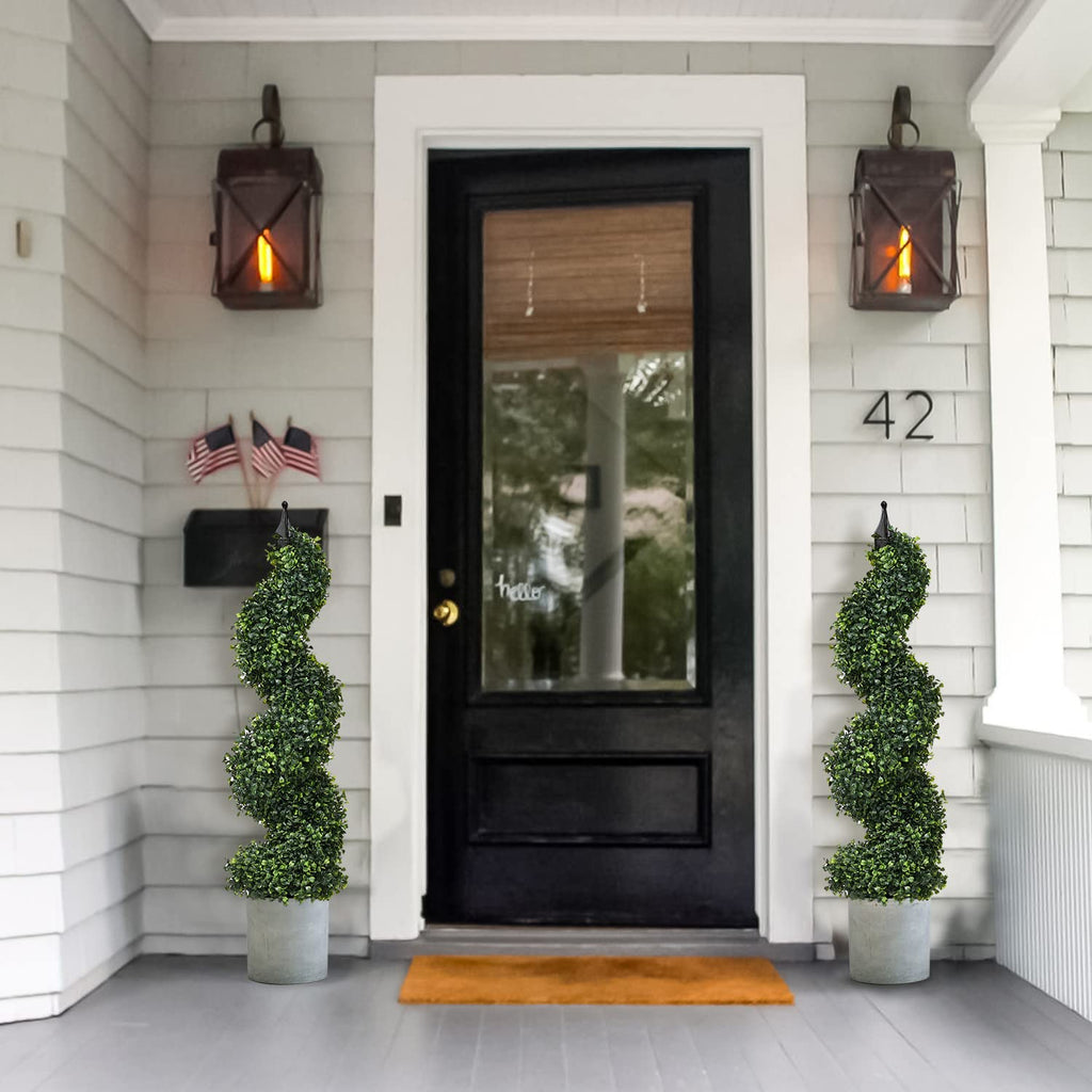 2 Pack Artificial Boxwood Topiary Tree, 3ft Topiary Plants Potted Trees Decoration for Front Porch Home Living Room