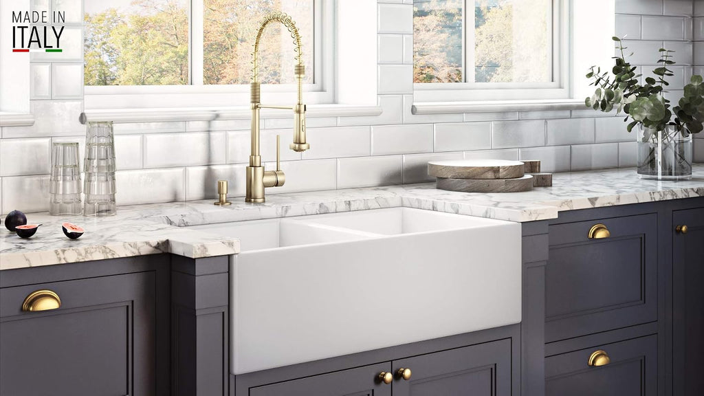 33-inch Fireclay Farmhouse Apron-Front Kitchen Sink Double Bowl - White - RVL2311WH