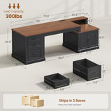 Farmhouse 70.9" Executive Desk, Home Office Desk with File Drawers and Storage Cabinet