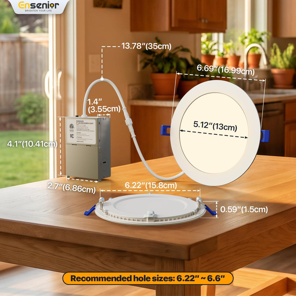 24 Pack 6 Inch LED Recessed Light, 6000K Dimmable Canless Wafer