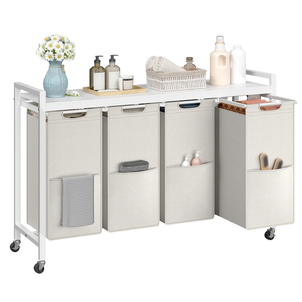 Laundry Sorter 4 Sections, Laundry Hamper with Wheels, 42 Gal (160 L), Rolling Laundry Basket, Pull-Out and Removable