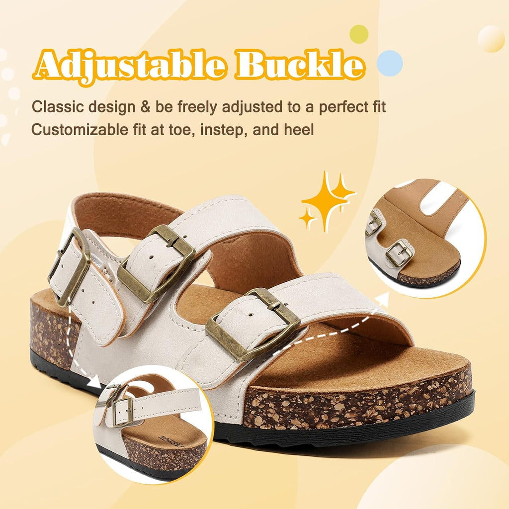 Kids Sandals for Boys and Girls, Cork Footbed with Double Buckles