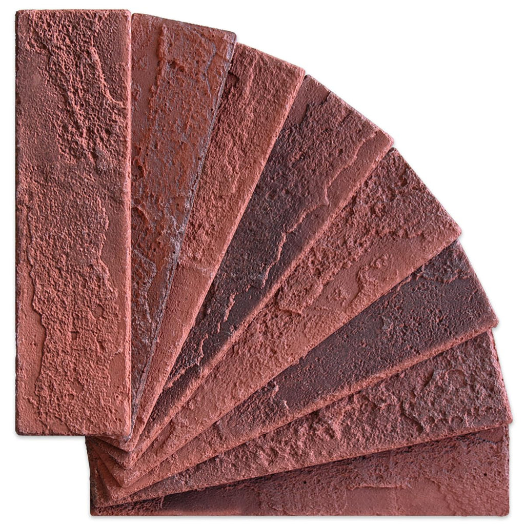 100 Vintage Red Faux Brick Wall Tiles, 3D Thin Brick Veneers, Fireplace and Fence Wall Panels (14.2 sq ft)