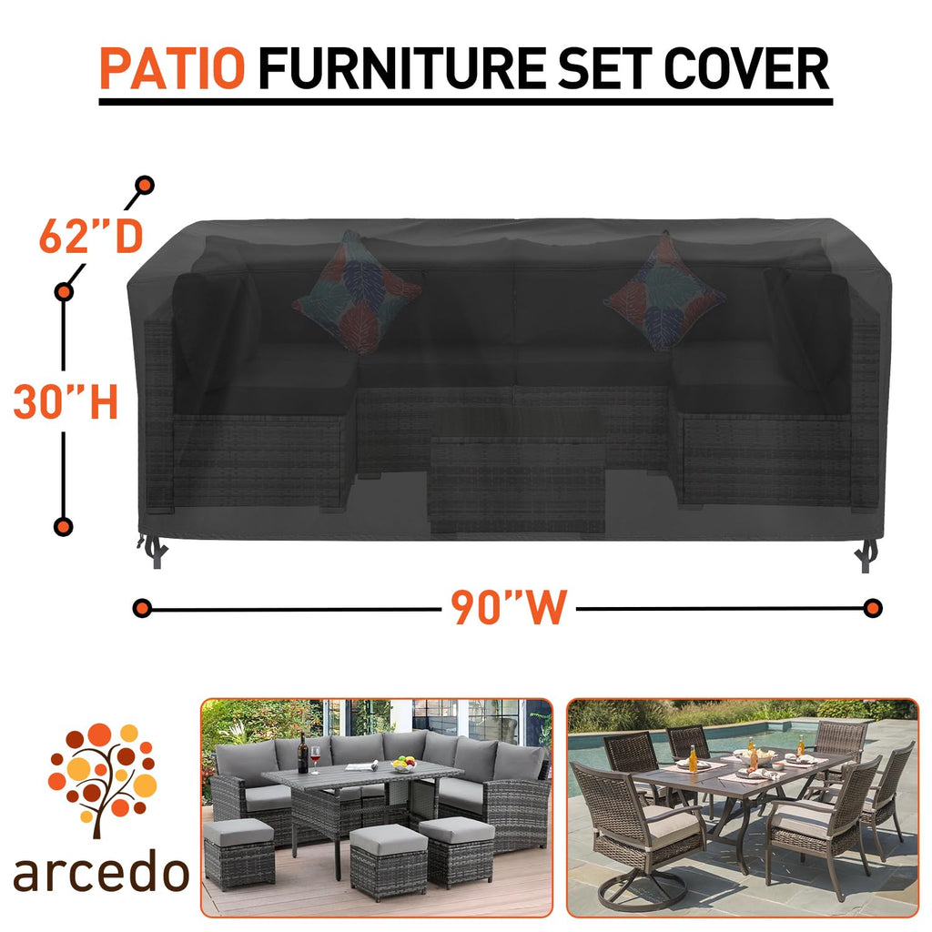 Patio Furniture Cover Waterproof, Rectangular Outdoor Sectional Conversation Dining Table Chair Set Cover, All