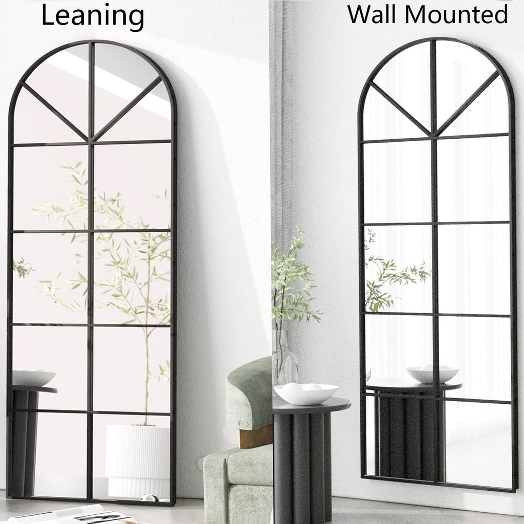 Windowpane Full Length Mirror, 56×22" Black Arch Body Wall Mirror