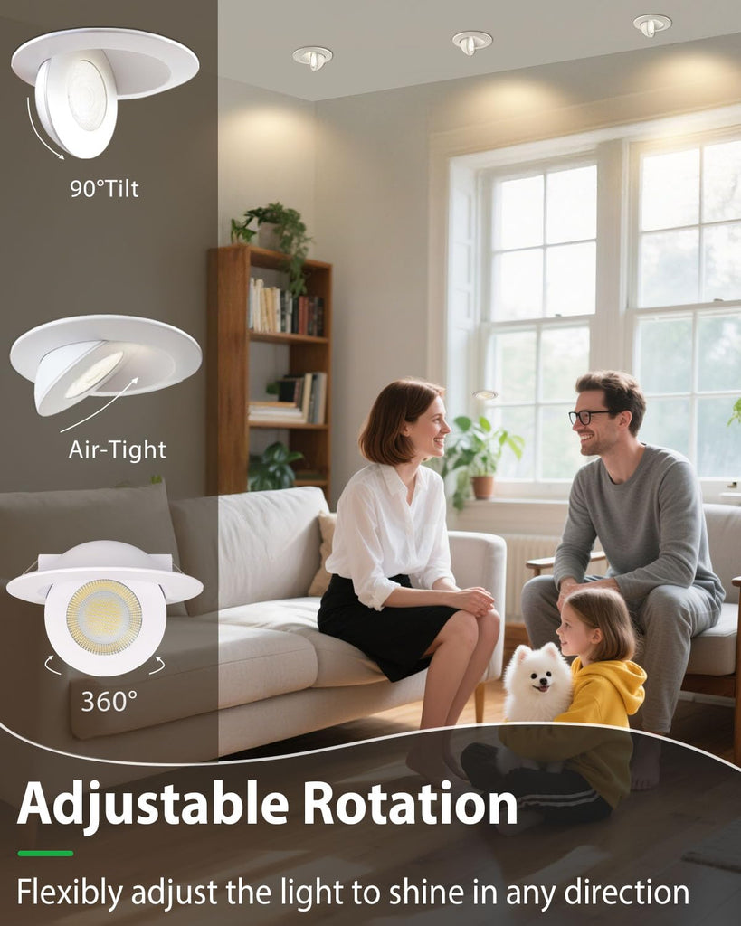 4 Inch Gimbal LED Recessed Lights, 5CCT, 10W 980LM, White 1 Pack