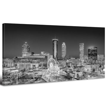 Atlanta Skyline Wall Black and White City Canvas Pictures City Panoramic Landscape Painting Poster Ferris Wheel Night