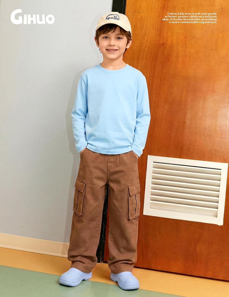 4 Pack Boys Long Sleeve Shirts Soft Cotton Tees Kids Basic Tops