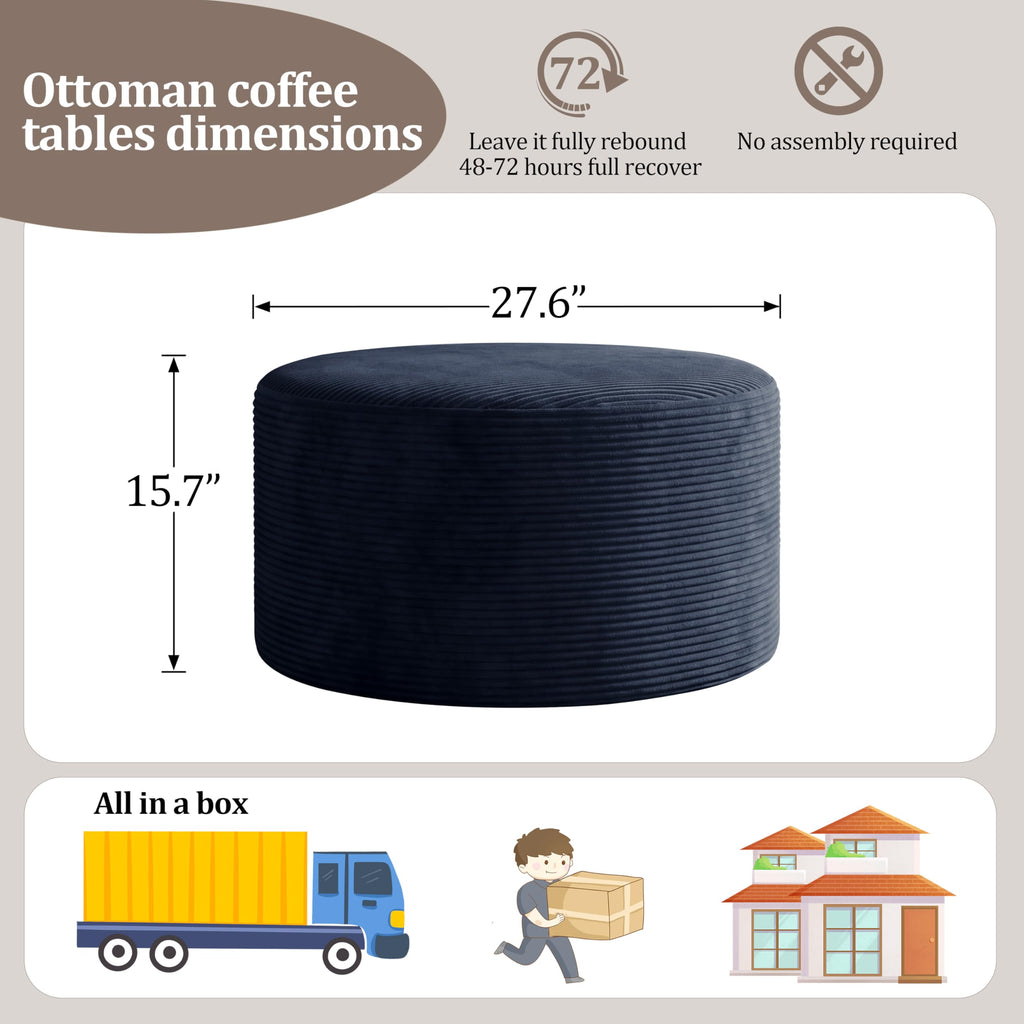Coffee Table Round Ottoman, Oversized Footrest for Couch with Removable Cover Large Floor Seating for Adults Ottomans