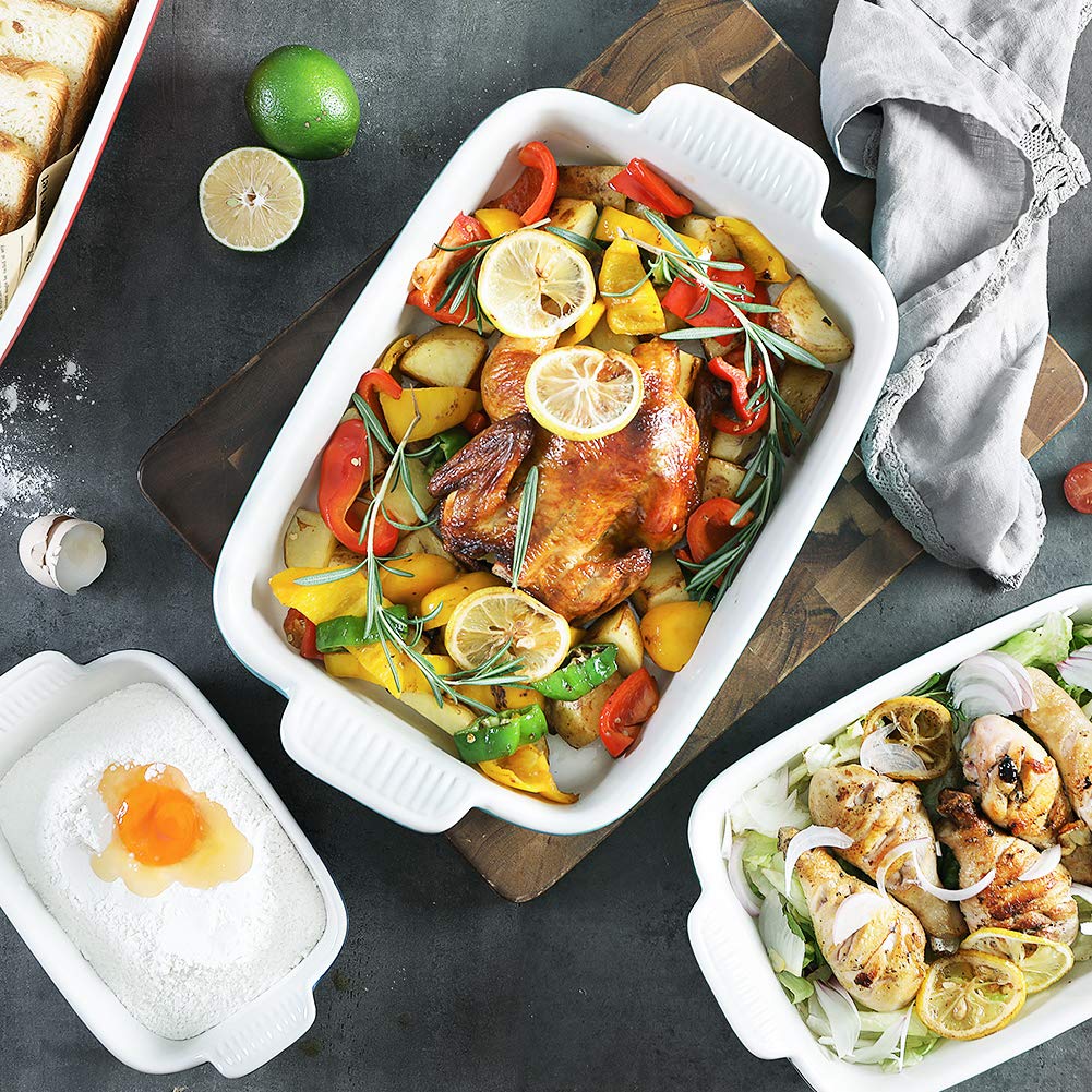 Baking Pans Set, Ceramic 9x13 Baking Dish with Handle, Rectangular Casserole Dishes for Oven, Bakeware Sets of 3