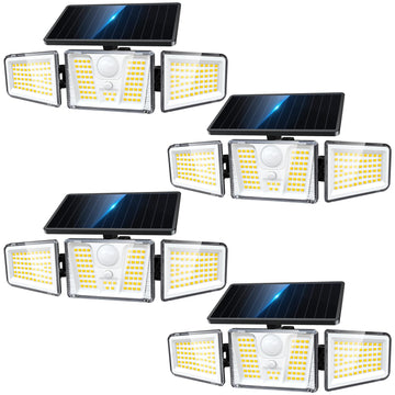 4 Pack Solar Flood Lights, 210 LED Motion Sensor Outdoor Lights, Solar Motion Lights Outdoor Waterproof, 3 Heads 300°