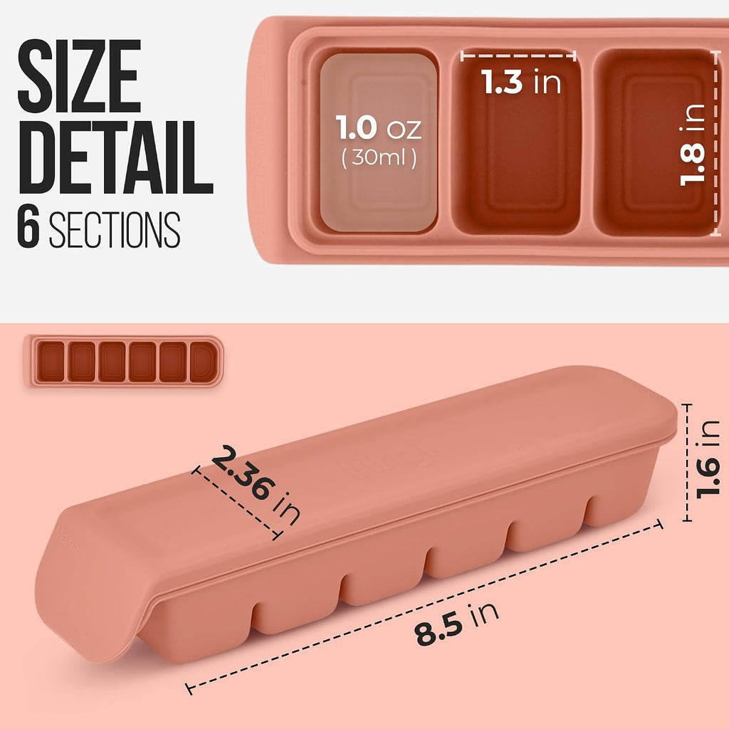 1 oz/6 Sections Silicone Ice Cube Freezer Tray with Lid, 100% Food-Grade Platinum Silicone,Leak Resistance &